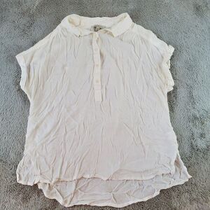 Lucky Brand Top Womens‎ Sz M White Viscose 1/2 Button Cap Sleeves Blouse Shirt